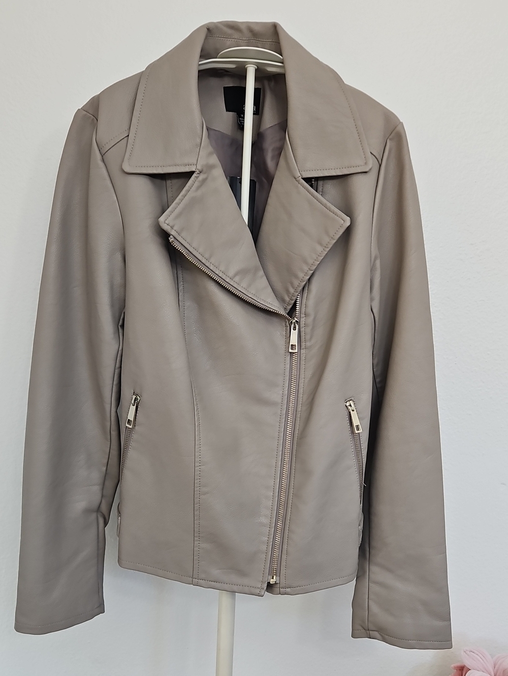 a.n.a Taupe Faux Leather Moto Jacket